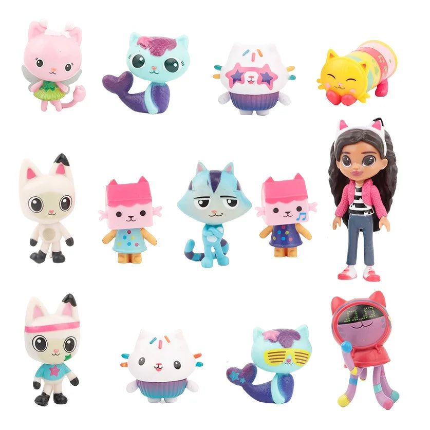 13pcs/set PVC Gabby Dollhouse Figure Toy Mercat Cartoon Stuffed Animals Smiling Car Cat Hug Gaby Girl Dolls Kids Birthday Gifts