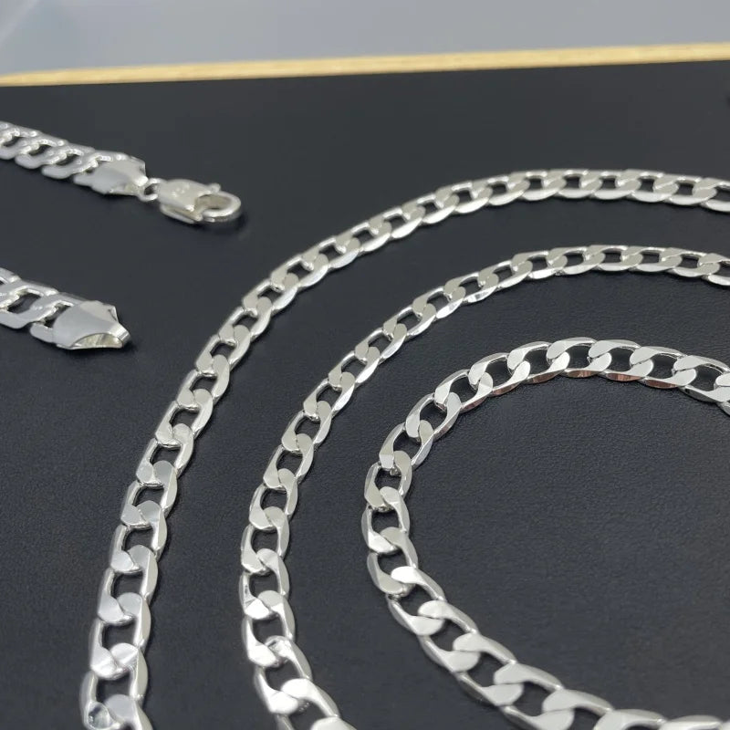 Men's Silver Color Necklace 2/4/6/8/10/12MM 50-60cm Face Chain Necklace Lobster Clasp Men Women Engagement Jewelry Gifts