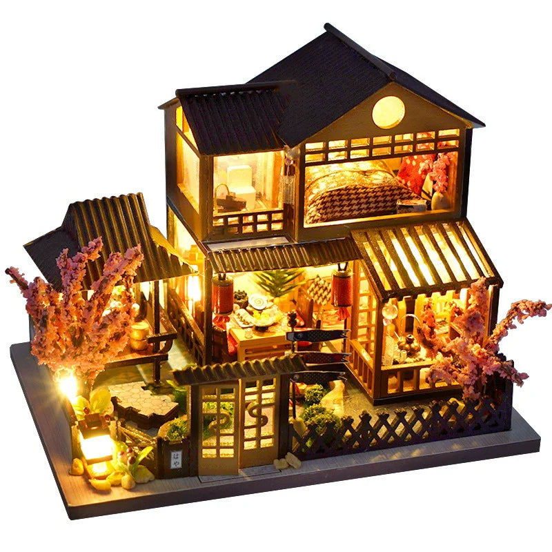 Diy Mini Wooden Dollhouse  Furniture Light Kit Doll House Casa Miniature Accessories Handmade Wooden Toys Birthday Gifts 2015New