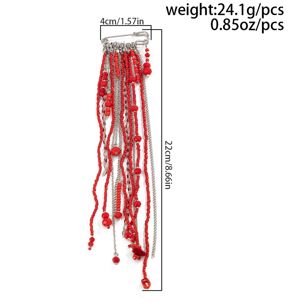 Ingemak New Unique Red Crystal Beads Long Brooches Women Vintage Irregular Geometry Shirt Collar Lapel Suit Pin Accessories 2026