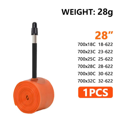 BKPTX 1Pcs/2Pcs 28g orange Bike TPU Inner Tube 700X18 25 28 32 Road Bicycle TPU Material Tire 65mm Length French Valve