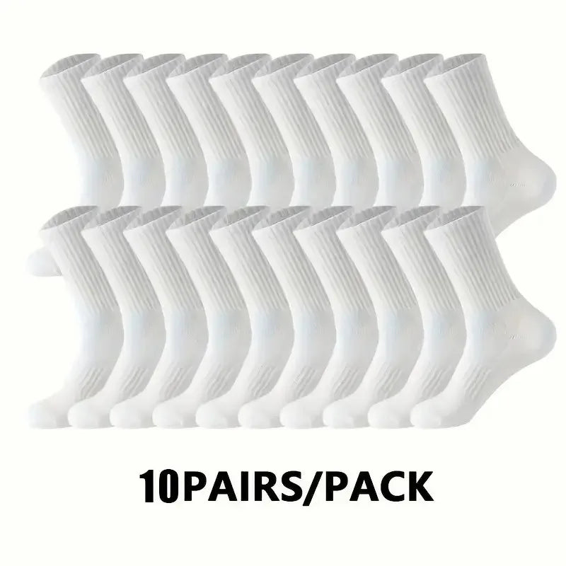 20Pairs Pure Cotton Men's High Socks Classic Black White Breathable Sweat-Absorbent Warm Elastic Sports Socks