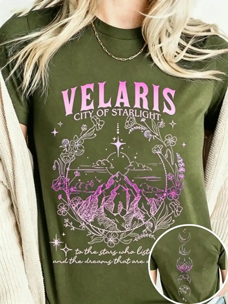 Velaris City Of Starlight Acotar Tshirt 2 Side Patten Cotton Tee Large Size Loose Oversize Retro Shirt Fantasy Apparel Y2K Top