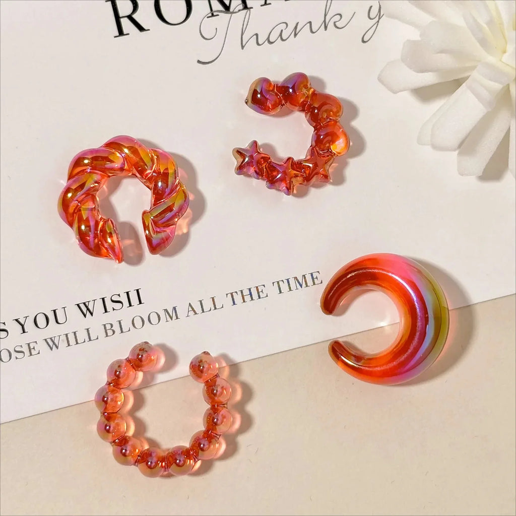 4PCS C-ring No Ear Hole Clip Earrings Ear Bone Clips Transparent Colorful Dopamine Simple High-end Earring Set Jewelry Wholesale