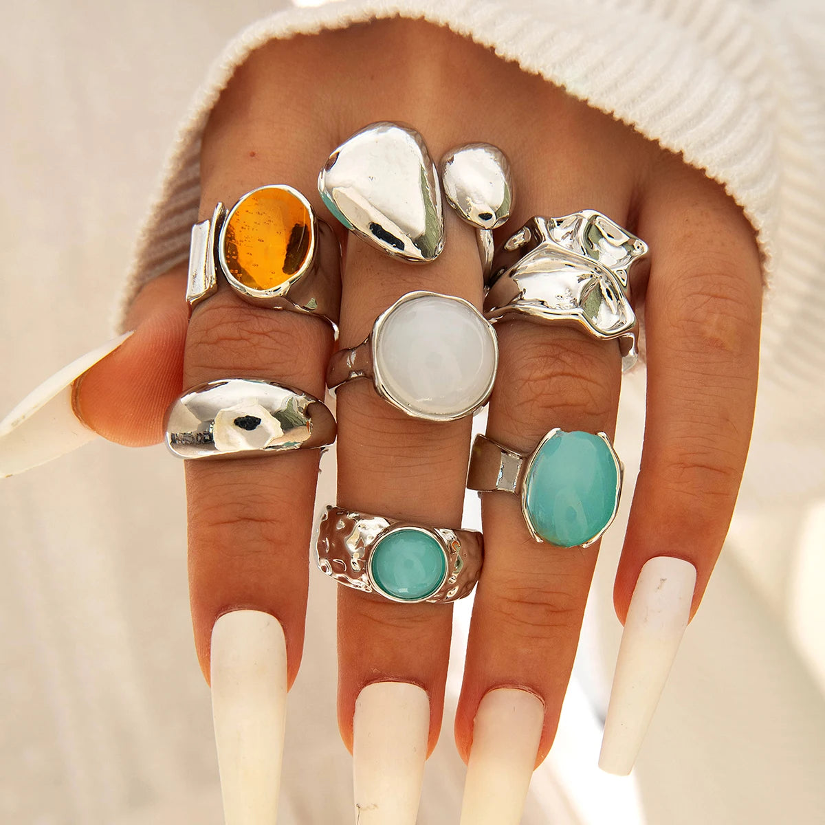 Tocona 2024 New Fashion Luxury Imitation Pearl Open Ring Sets for Women Elegant Gold Color Ring Party Jewelry Accessories