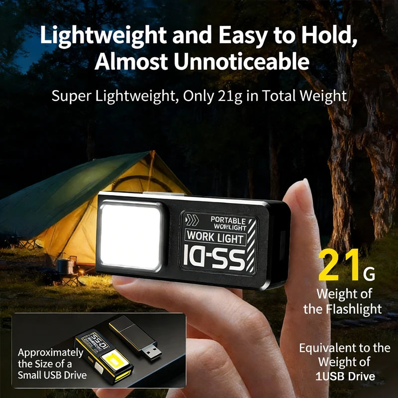 LED COB Mini Flashlight USB Rechargeable Lamp Torch Portable Working Light with Magnet Outdoor Emergency Hiking Fishing Lantern