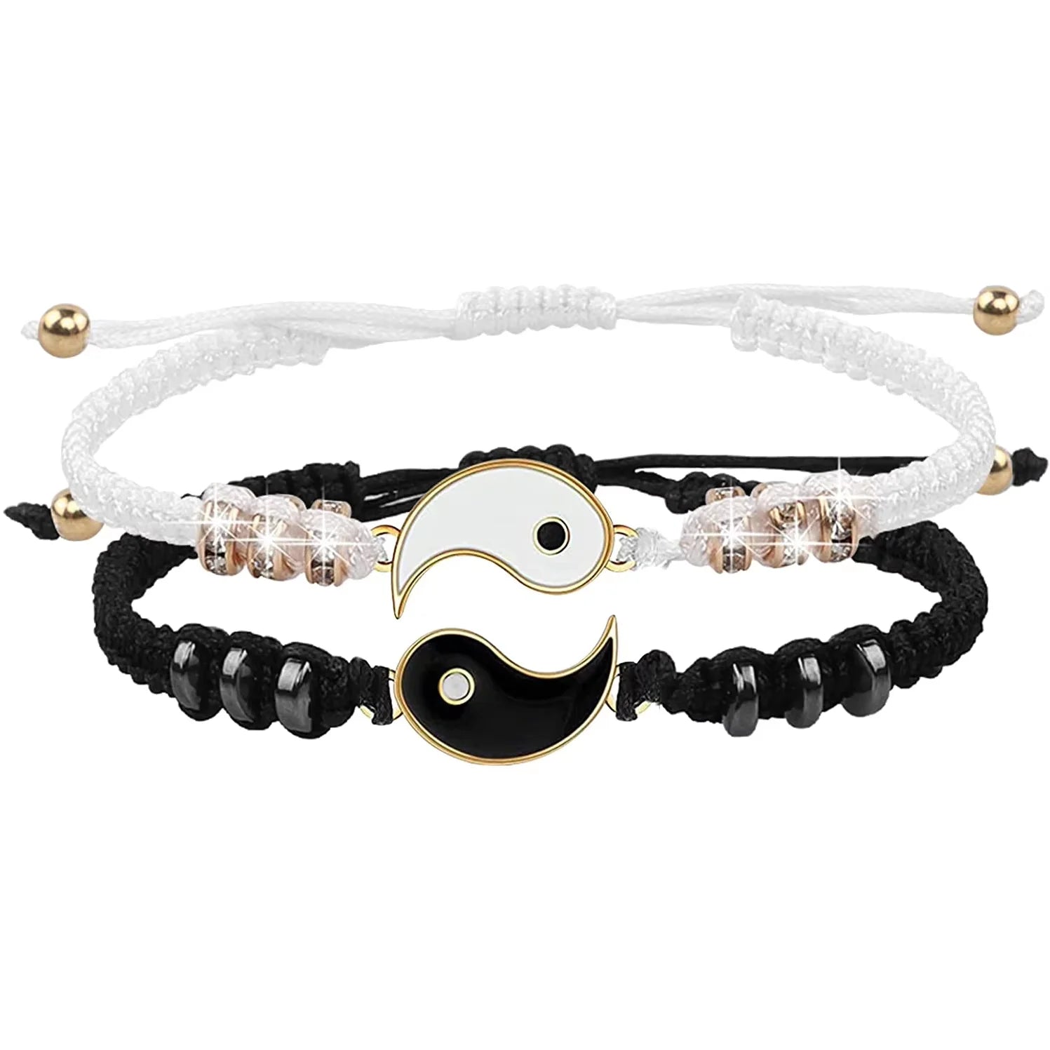 20262/4Pcs Tai Chi Yin Yang Couple Bracelets Necklaces Set Pendant Adjustable Braid Chain Bracelet Matching Lover Bracelets Chok