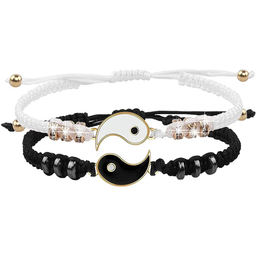20262/4Pcs Tai Chi Yin Yang Couple Bracelets Necklaces Set Pendant Adjustable Braid Chain Bracelet Matching Lover Bracelets Chok