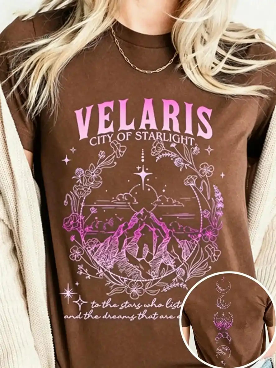 Velaris City Of Starlight Acotar Tshirt 2 Side Patten Cotton Tee Large Size Loose Oversize Retro Shirt Fantasy Apparel Y2K Top