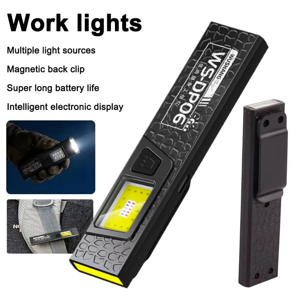LED COB Mini Flashlight USB Rechargeable Lamp Torch Portable Working Light with Magnet Outdoor Emergency Hiking Fishing Lantern