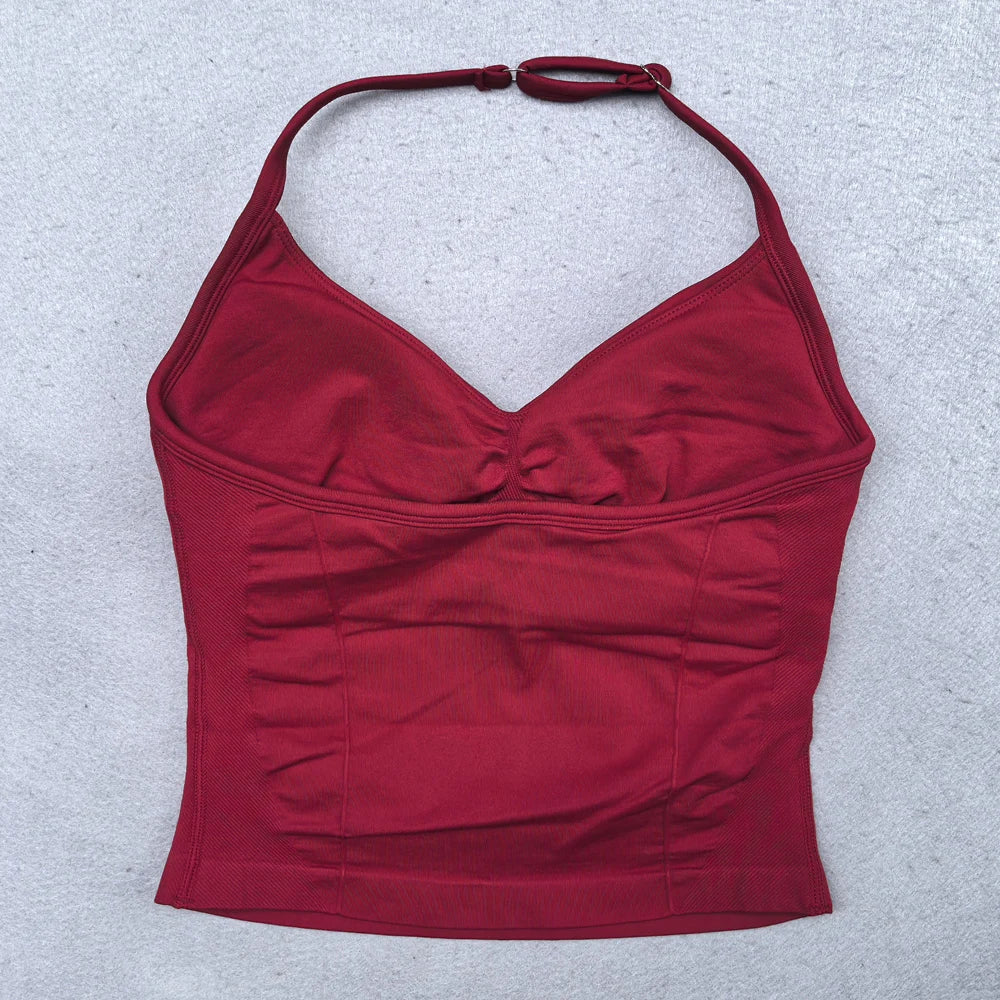 Adjustable Sports Strappy Top Women Backless Gym Top Built in Bra Yoga Clothing Sleeveless Shirts Workout Outfits Tank Top