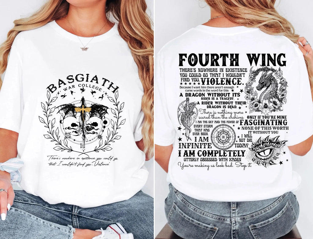 Fourth Wing Tshirt Dragon Rider Tshirt Basgiath War College Shirt The Empyrean Series Violet Sorrengail Fantasy Book