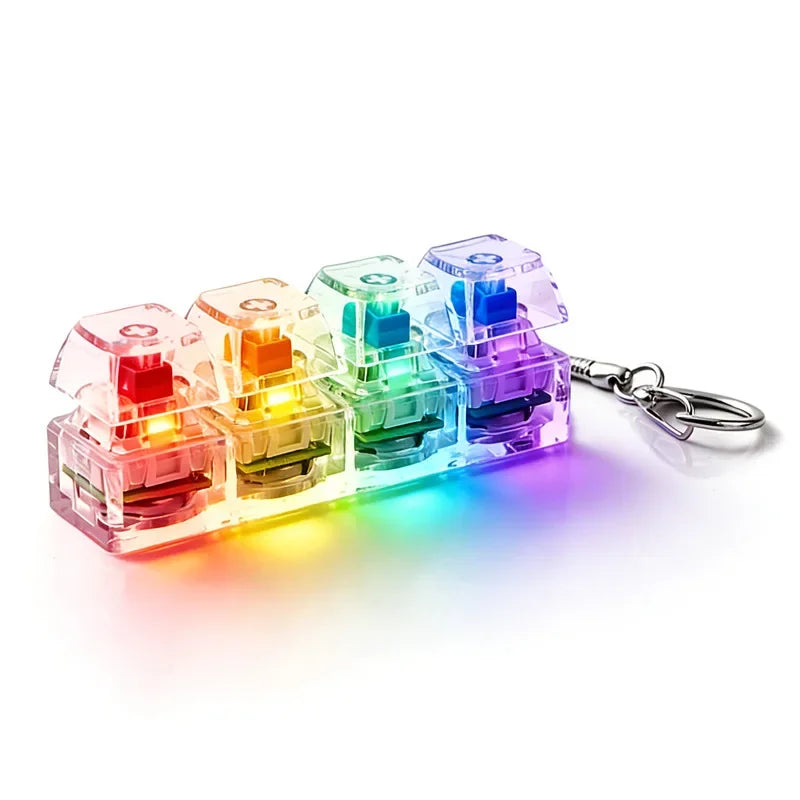 4-Button Fingertip Keyboard Transparent RGB Keycap Clicky Mechanical LED Keycap Keychain Tactile Fidget Toy Stress Relief Gift