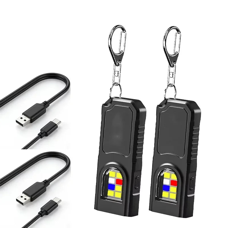 Powerful Mini COB LED Keychain Flashlight USB Rechargeable Hanging Work Light Waterproof Keyring Camping Walking Pocket Lamp