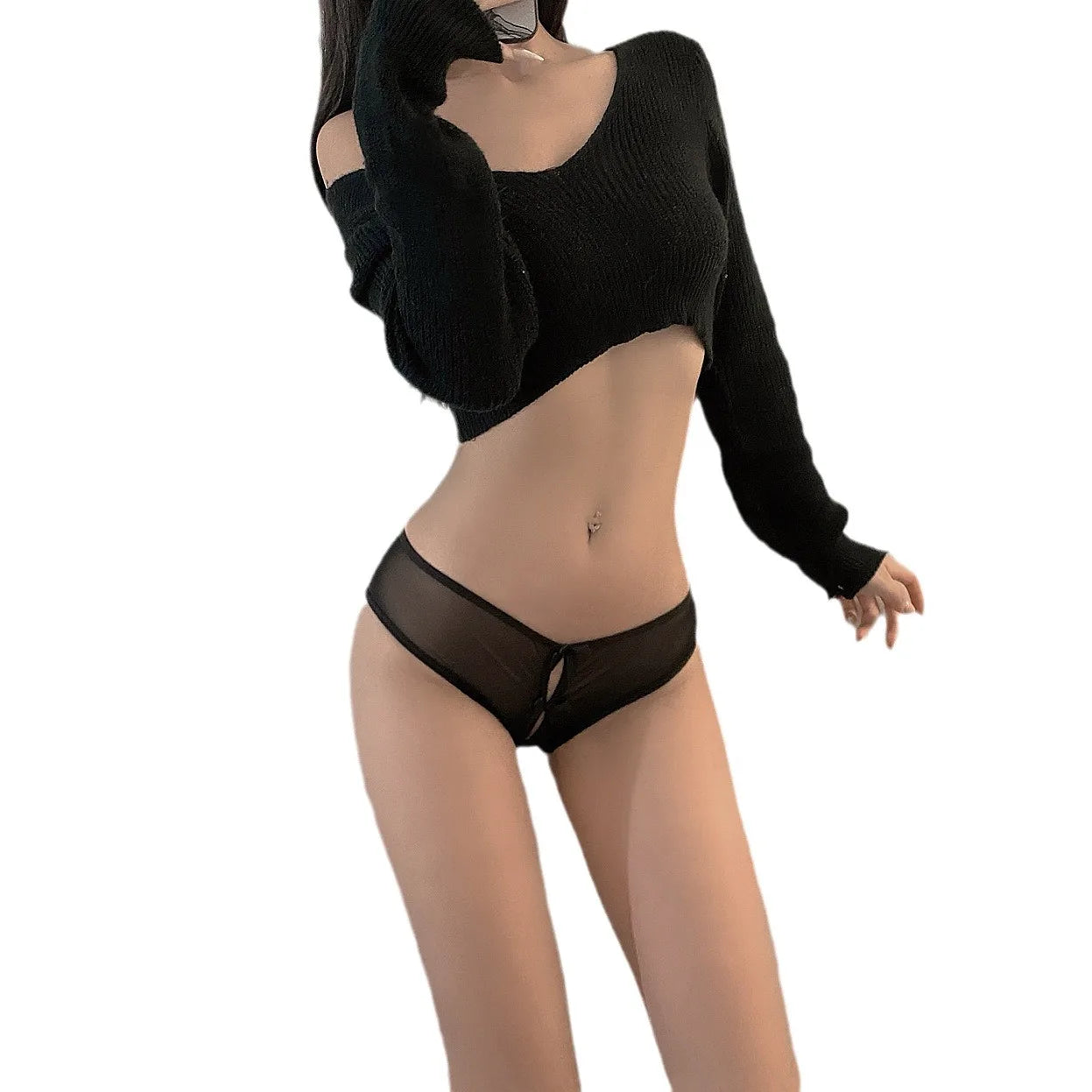Butterfly Style Low Waisted Lace Underwear No Need To Take Off Light Tug Erotic Thread Empty Bow Tie Sexy Underwear for Women