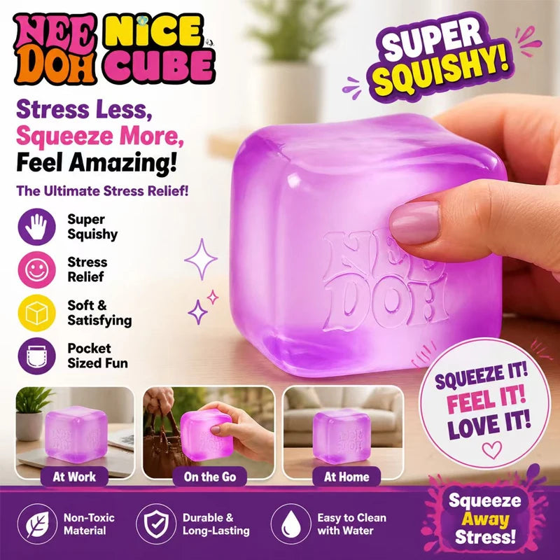 NEW Squishy Cube Fidget Toy –  Stress Relief,  Anxiety &  Focus  Booster, Soft Squeeze, Portable, Kids & Adults Fun, Sensory Toy