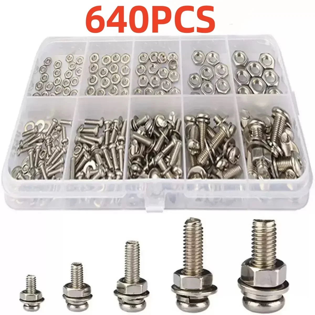 640/320pcs Premium Screw and Nut Assortment Kit Corrosion-Resistant Snap-in Nuts M2 to M5 Sizes Ideal for DIY