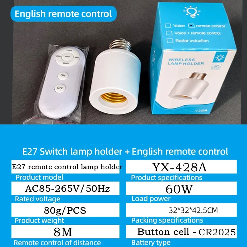 60W E27 Wireless Remote Control Smart Timer Switch Lamp Holder 110V 220V House Multi Light Switch Baby Room Bedroom Timer Switch