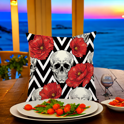 Futuristic Floral Skull Pillowcase