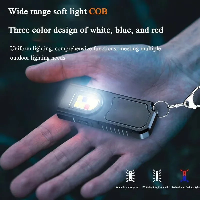Powerful Mini COB LED Keychain Flashlight USB Rechargeable Hanging Work Light Waterproof Keyring Camping Walking Pocket Lamp