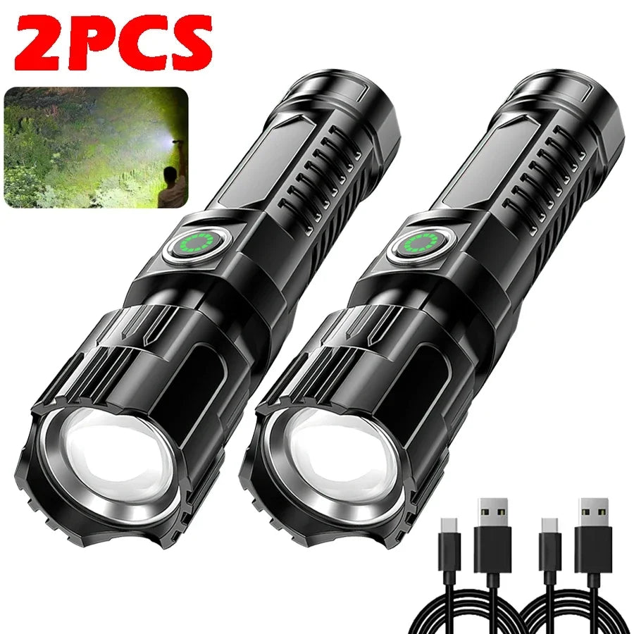 P200 Super Powerful LED Flashlight Zoom Tactical Torch Built-in Battery USB Rechargeable Waterproof Lamp Ultra Bright Lantern