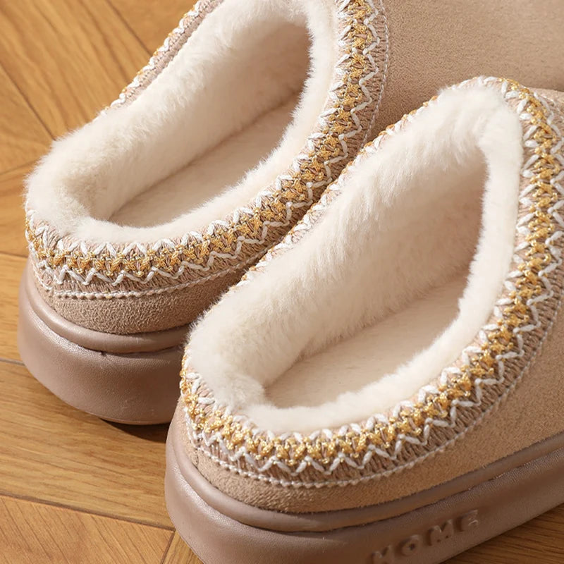 New Fashion Fluffy Platform Slippers for Women 2025 Winter Plush Warm Cotton Shoes Woman Comfort Non Slip Unisex Home Slippers