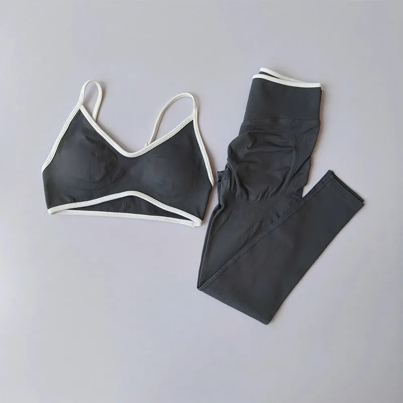 Women's Color Block Yoga Set Sports Bra & High Waisted Shorts Butt Lifting Tummy Control Workout Gym Fitness Running Activewear