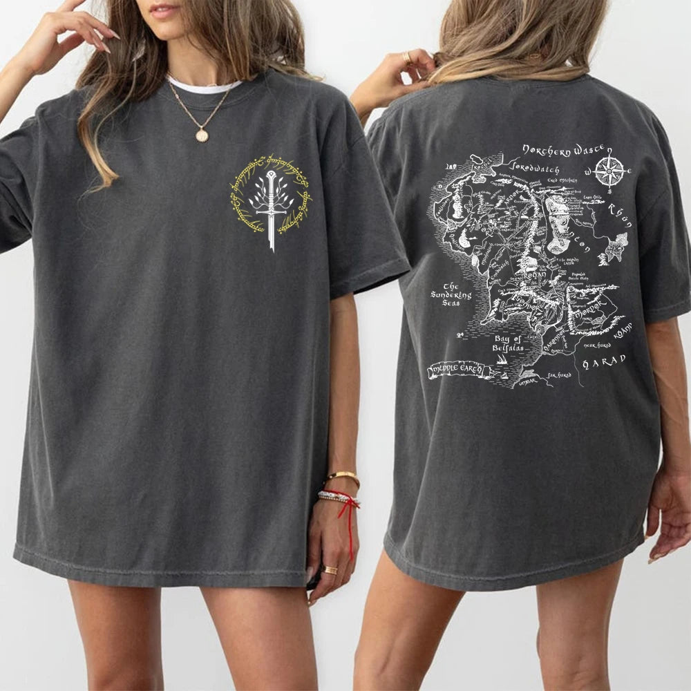 Middle Earth Map T-shirt Second Breakfast Club LOTR Middle-Earth Fan Merch Tolkien The Shire Shirt LOTR Fantasy Book Lover Gift