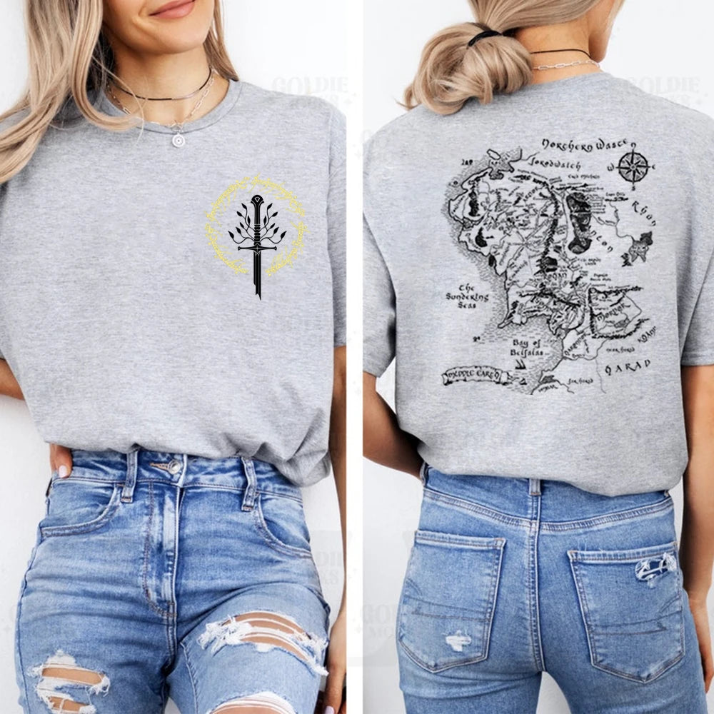 Middle Earth Map T-shirt Second Breakfast Club LOTR Middle-Earth Fan Merch Tolkien The Shire Shirt LOTR Fantasy Book Lover Gift