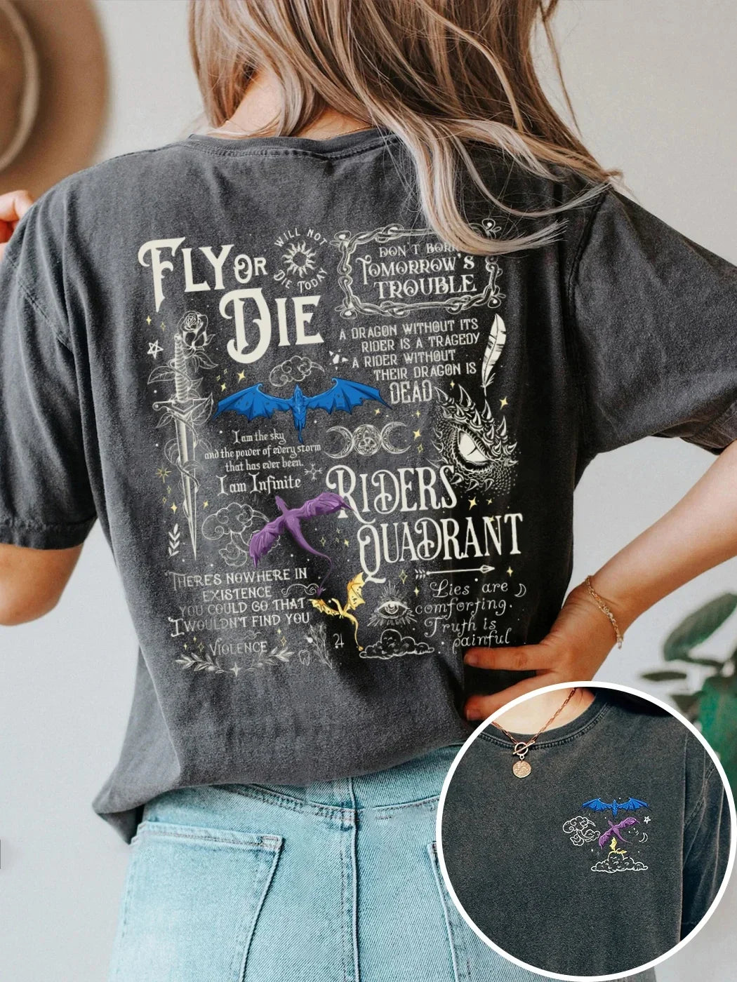 2 Side Patten Cotton Tee Basgiath War College Dragon Rider Retro Shirt Fourth Wing Riders Casual T-Shirt Fantasy Apparel Y2K Top