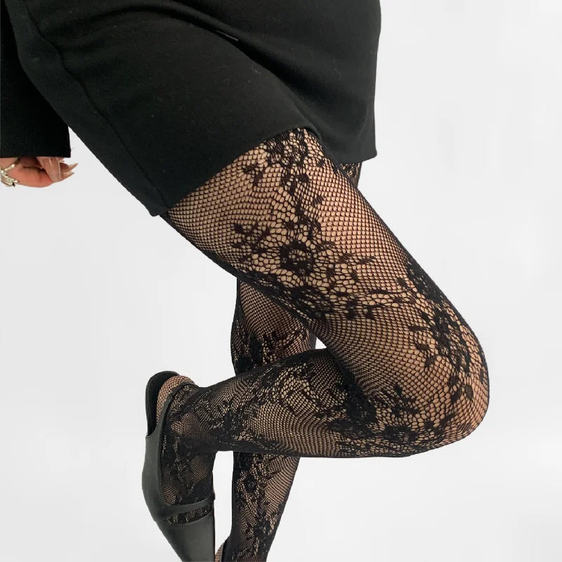 Korean Ins Hollowed Lace Mesh Stockings Women Pantyhose Hot Tights Japanese Lolita Retro Floral Rattan Long Socks Vintage Style