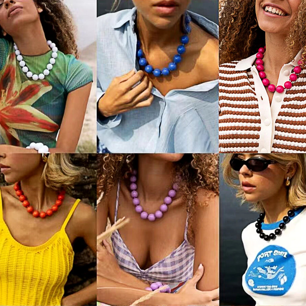 Docona Bohemia Bead Round Colourfulne Neckalce for Women Fashion Banquet Adjustable Geometric Holiday  Jewelry Party Gifts