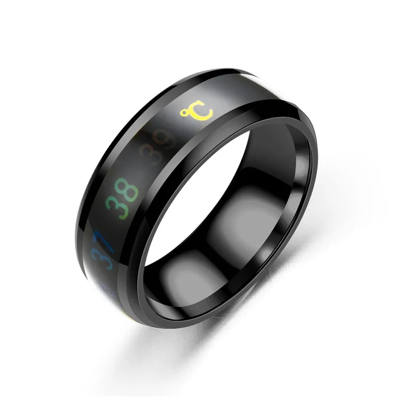 Smart Stainless Steel Sensor Body Temperature Ring for Couples Multifunctional Display Real-time Temperature Measuring Ring