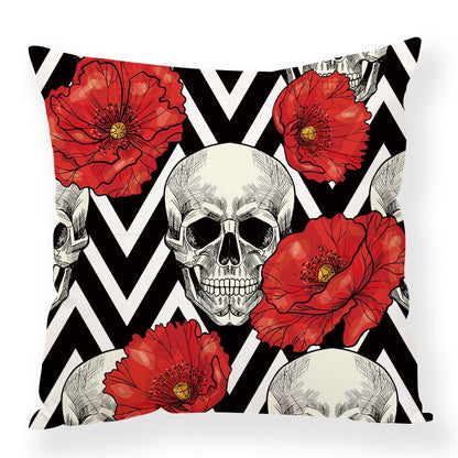 Futuristic Floral Skull Pillowcase