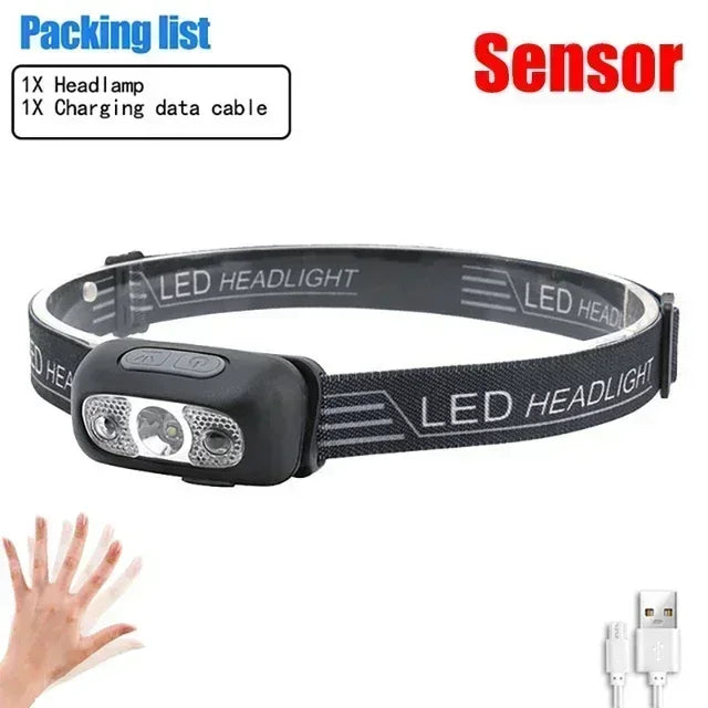 STAARICC Powerful LED Sensor Headlamp USB Rechargeable Headlight Led Head Torch Camping Search Light Flashlight Fishing Lantern