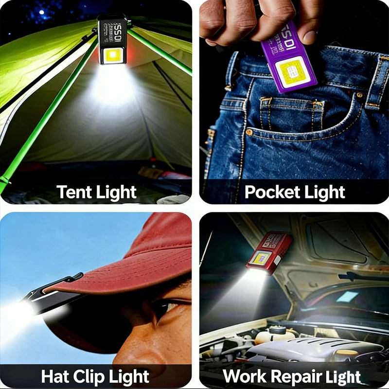 LED COB Mini Flashlight USB Rechargeable Lamp Torch Portable Working Light with Magnet Outdoor Emergency Hiking Fishing Lantern