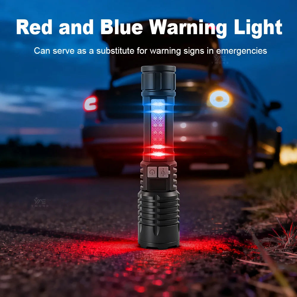 High Power Flashlight 18650 Battery Rechargeable LED Flashlight Waterproof Side Lamp Digital Display Torch Outdoor Camping Gift