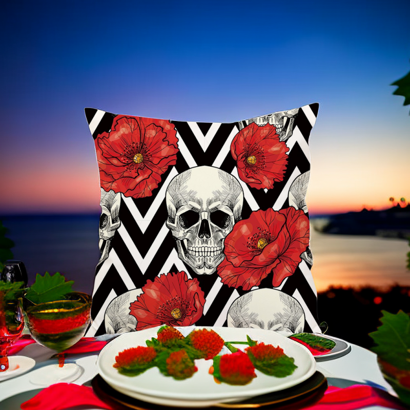 Futuristic Floral Skull Pillowcase