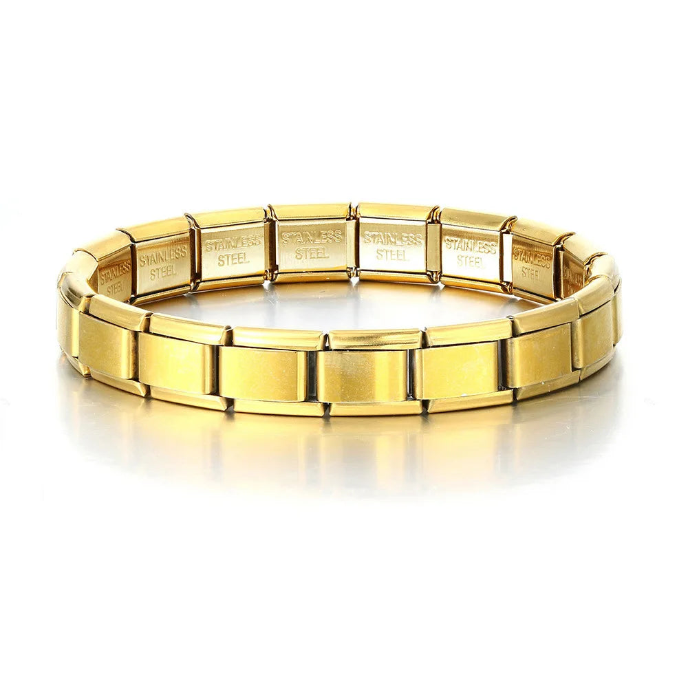 Trendy Square Italy Stainless Steel Bracelets For Women Men HipHop Metal Italian Modules Stretchable Gift Birthday Party Jewelry