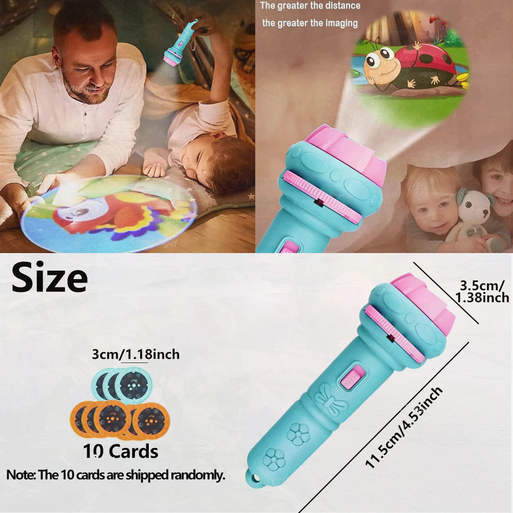 Kids Projector Flashlight with 10 Cards 80 Images Cartoon Night Light Projector Toy for Kids Bedtime Story Education Gift