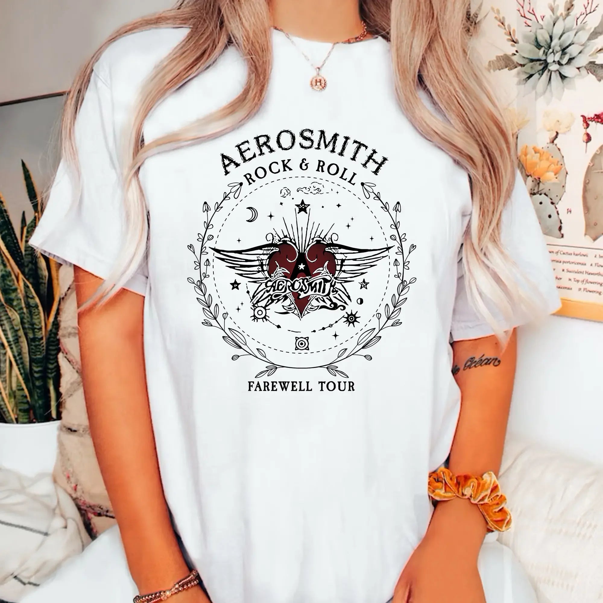 Women Vintage Dark Academic Short Sleeve Shirt Aerosmith Farewell Tour Hard Rock T Shirt Fantasy Apparel Y2K Top Streetwear
