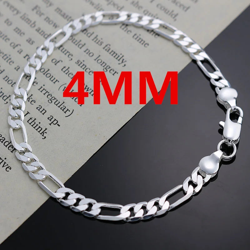 Noble 925 sterling Silver 4MM Chain for Men Women Bracelet Necklace Jewelry Set Lady Christma Gifts Charms Wedding