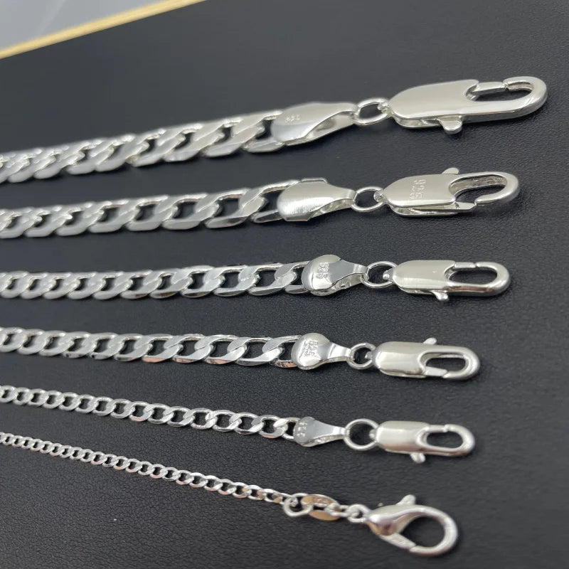 Men's Silver Color Necklace 2/4/6/8/10/12MM 50-60cm Face Chain Necklace Lobster Clasp Men Women Engagement Jewelry Gifts
