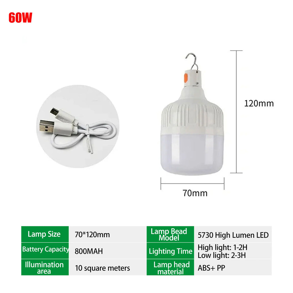 Outdoor USB Rechargeable LED Lamp Bulbs High Brightness Emergency Light Hook Up Camping Fishing Portable Lantern Night Lights