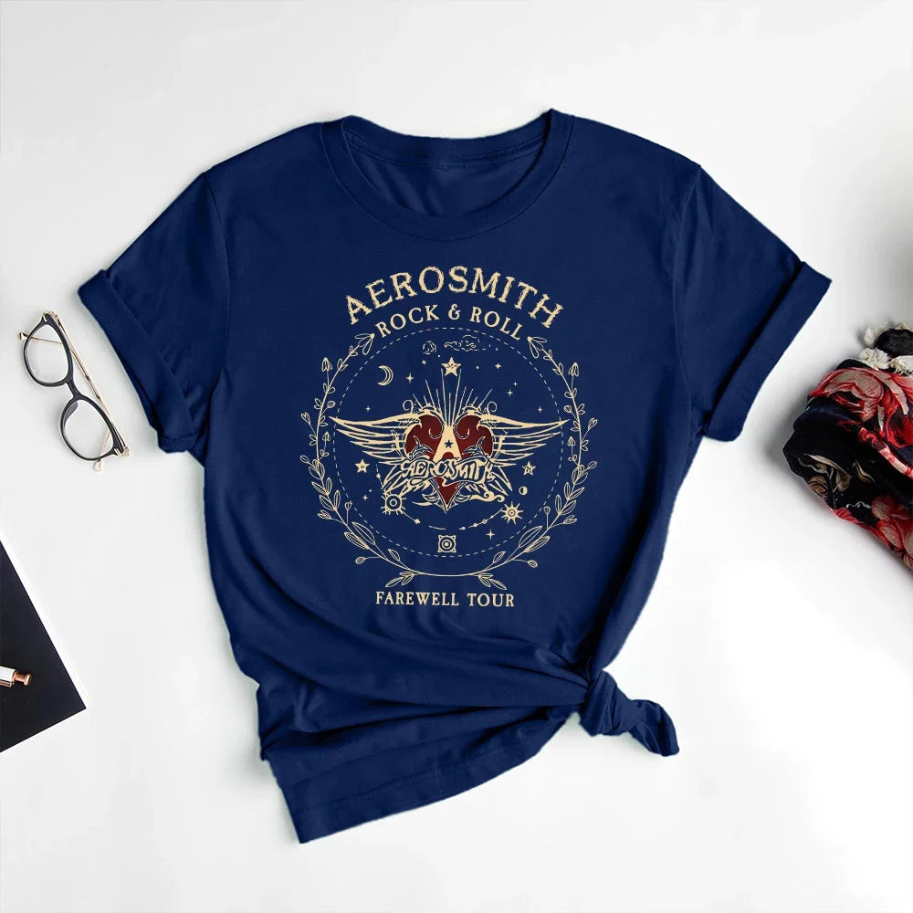 Women Vintage Dark Academic Short Sleeve Shirt Aerosmith Farewell Tour Hard Rock T Shirt Fantasy Apparel Y2K Top Streetwear