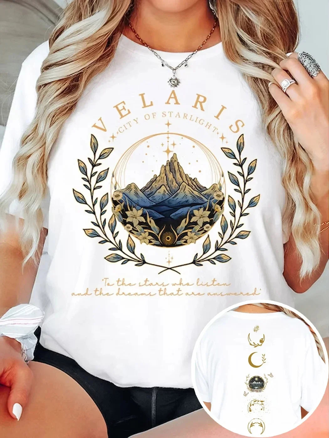 2 Side Patten Cotton Tee Velaris ACOTAR T-Shirt Velaris City Of Starlight Retro Shirt ACOTAR Velaris Fantasy Apparel Y2K Top