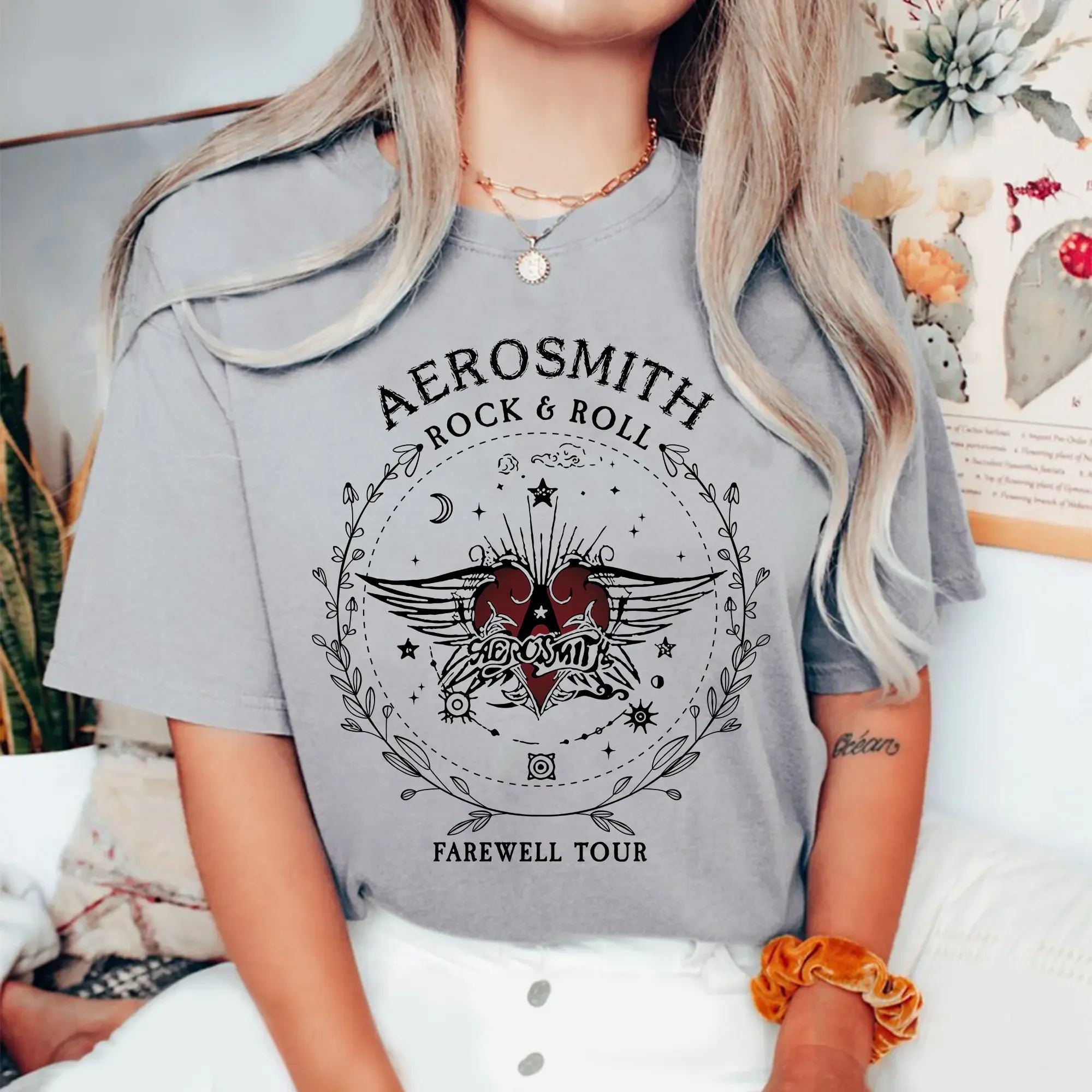 Women Vintage Dark Academic Short Sleeve Shirt Aerosmith Farewell Tour Hard Rock T Shirt Fantasy Apparel Y2K Top Streetwear