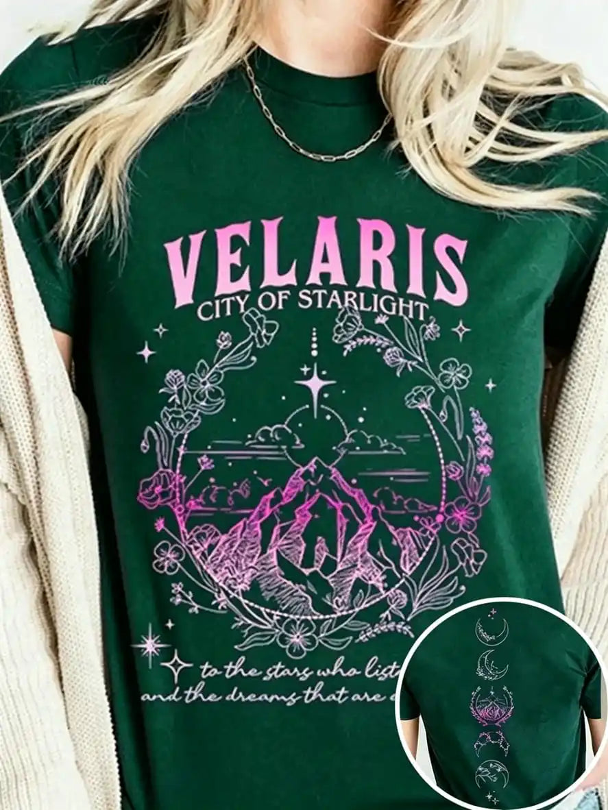Velaris City Of Starlight Acotar Tshirt 2 Side Patten Cotton Tee Large Size Loose Oversize Retro Shirt Fantasy Apparel Y2K Top