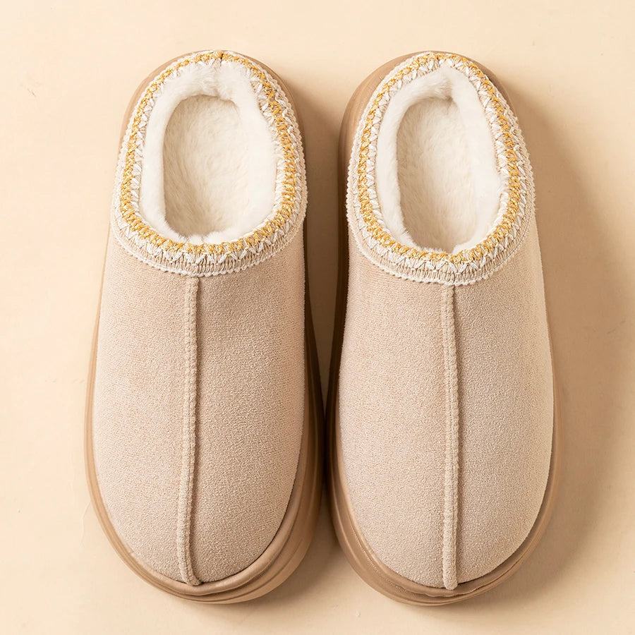 Women's Plush Slippers Winter Warm House Shoes Fashion Thick EVA Sole for Indoor Outdoor Use Cozy Non-Slip Couple Home Footwear