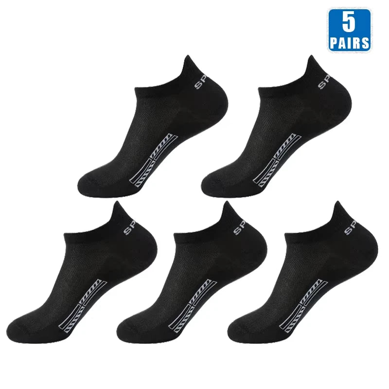 5Pairs High Quality Men Ankle Socks Breathable Cotton Sports Mesh Casual Athletic Summer Thin Cut Short Low-Cut Crew Soft Sock